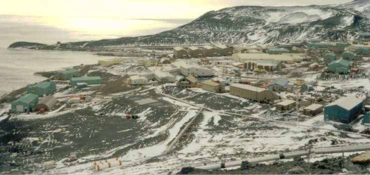 McMurdo Station on the slope above the frozen sound