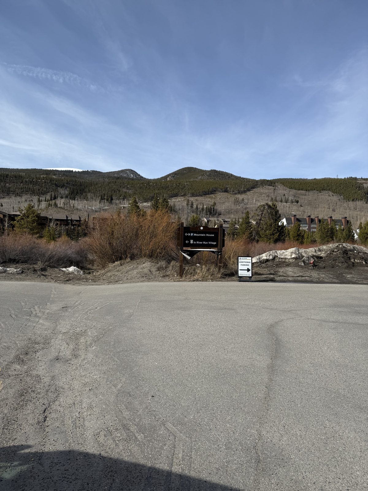 Ski area parking lot and base area