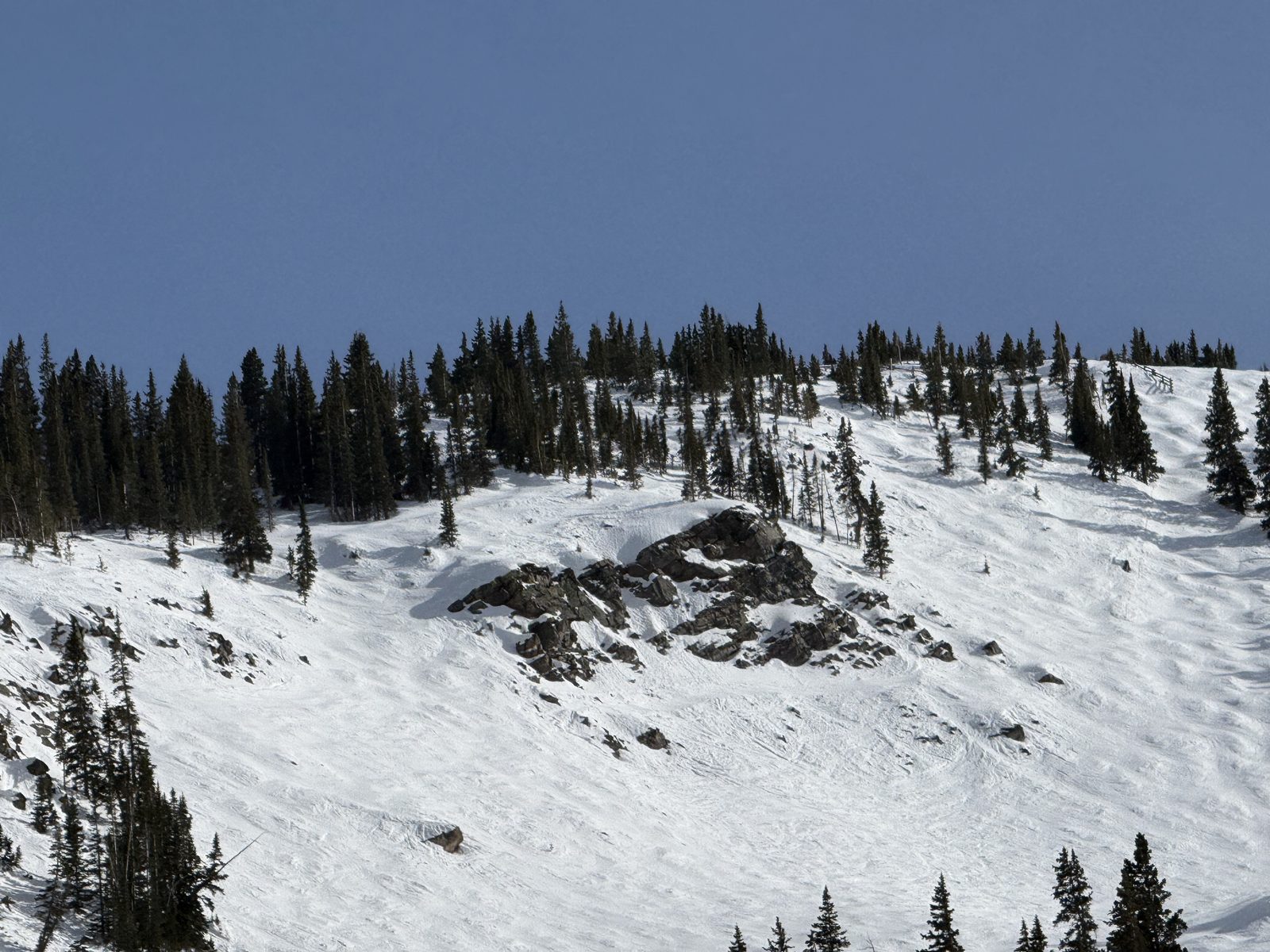 Deep snow on the upper mountain